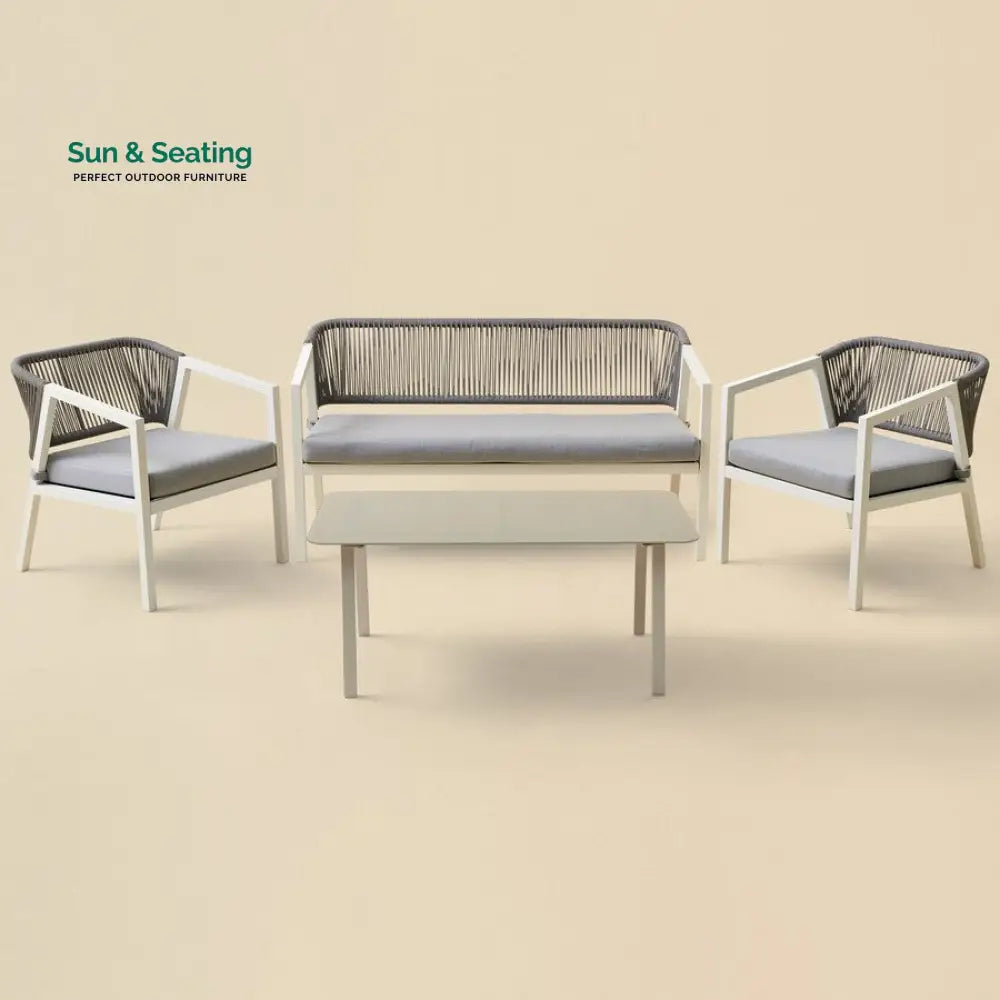 Cares Outdoor Garden Balcony Sofa Set 2 Seater,2 Single seater and 1 Center Table Set Braid & Rope (Cream) Sofa Sets