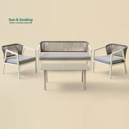 Cares Outdoor Garden Balcony Sofa Set 2 Seater,2 Single seater and 1 Center Table Set Braid & Rope (Cream) Sofa Sets