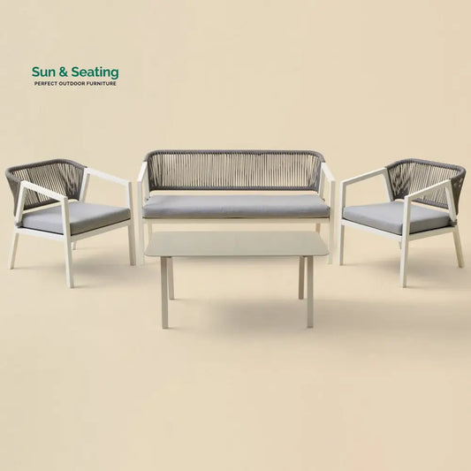 Cares Outdoor Garden Balcony Sofa Set 2 Seater,2 Single seater and 1 Center Table Set Braid & Rope (Cream) Sofa Sets