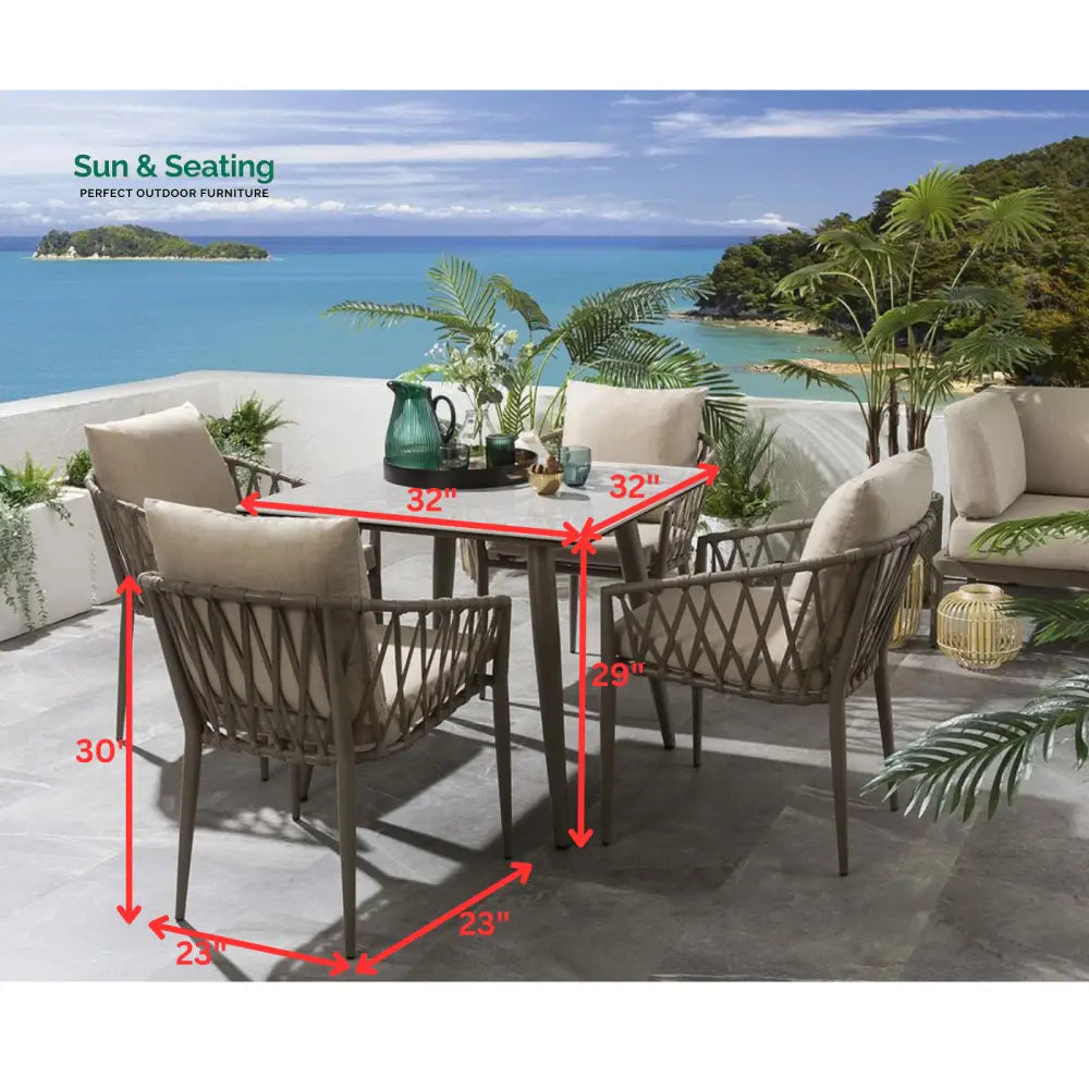 Carlos Outdoor Garden Patio Dining Set 4 Chairs and 1 Table Set Braided & Rope Coffee Table Sets