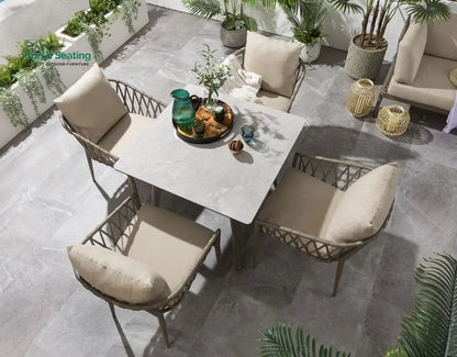 Carlos Outdoor Garden Patio Dining Set 4 Chairs and 1 Table Set Braided & Rope Coffee Table Sets