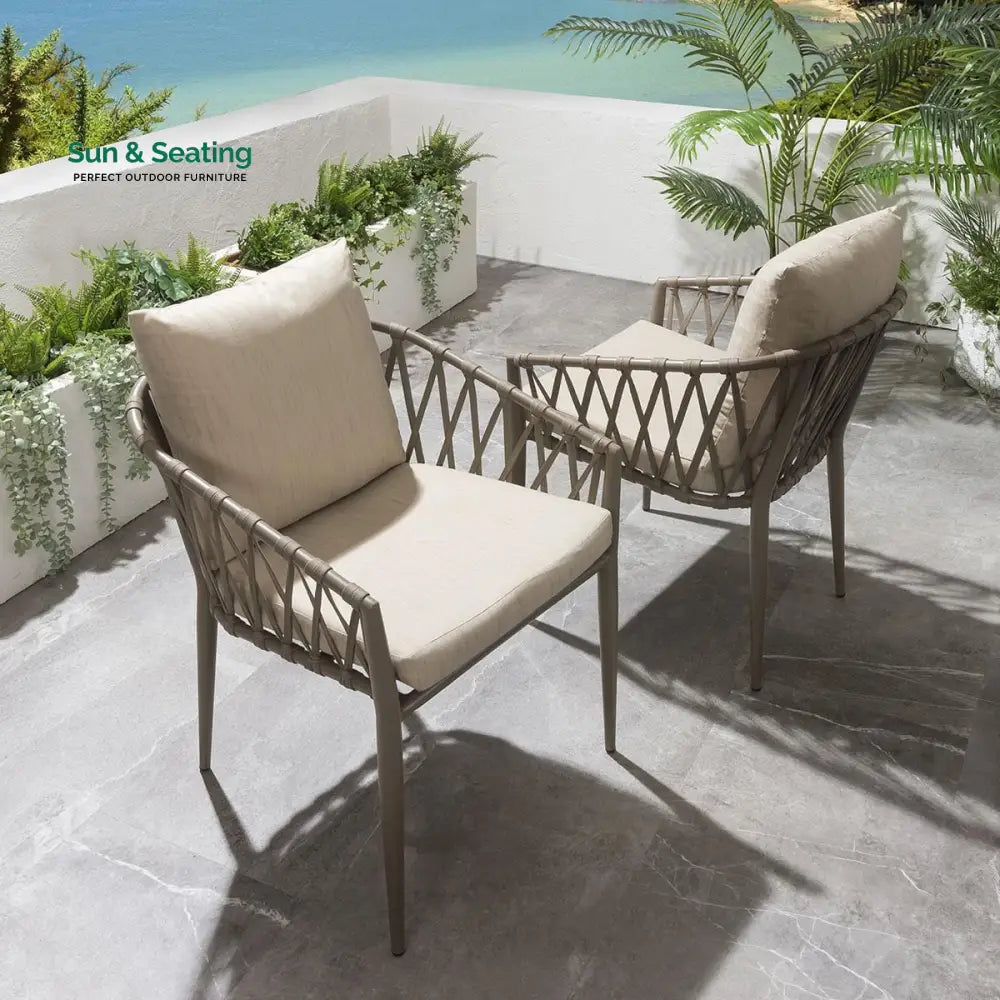 Carlos Outdoor Garden Patio Dining Set 4 Chairs and 1 Table Set Braided &amp; Rope Coffee Table Sets