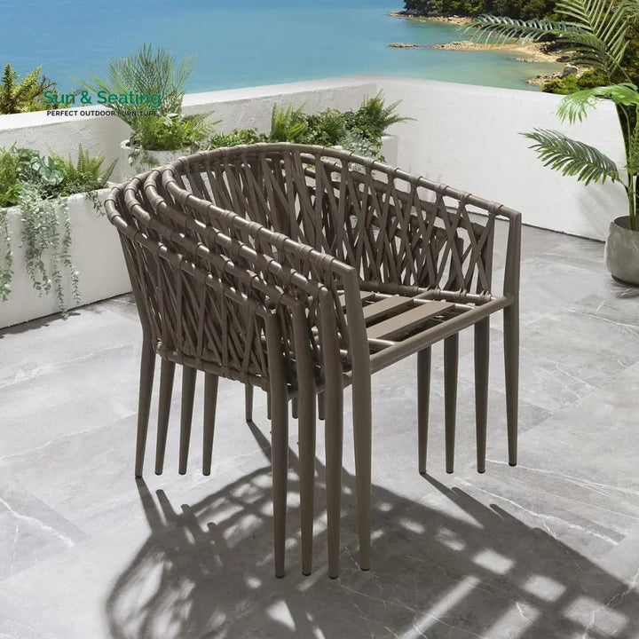 Carlos Outdoor Garden Patio Dining Set 4 Chairs and 1 Table Set Braided &amp; Rope Coffee Table Sets