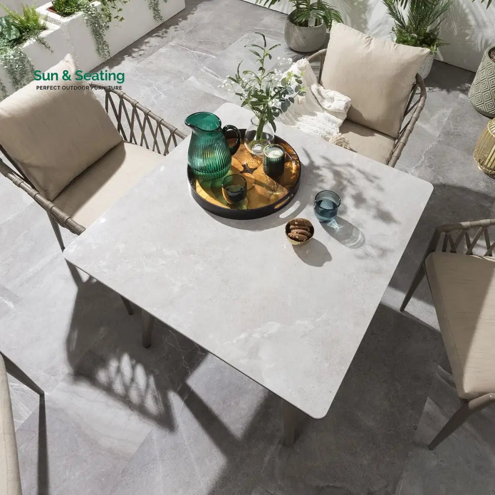Carlos Outdoor Garden Patio Dining Set 4 Chairs and 1 Table Set Braided &amp; Rope Coffee Table Sets