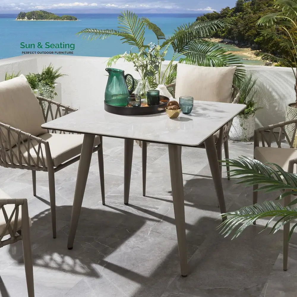 Carlos Outdoor Garden Patio Dining Set 4 Chairs and 1 Table Set Braided & Rope Coffee Table Sets