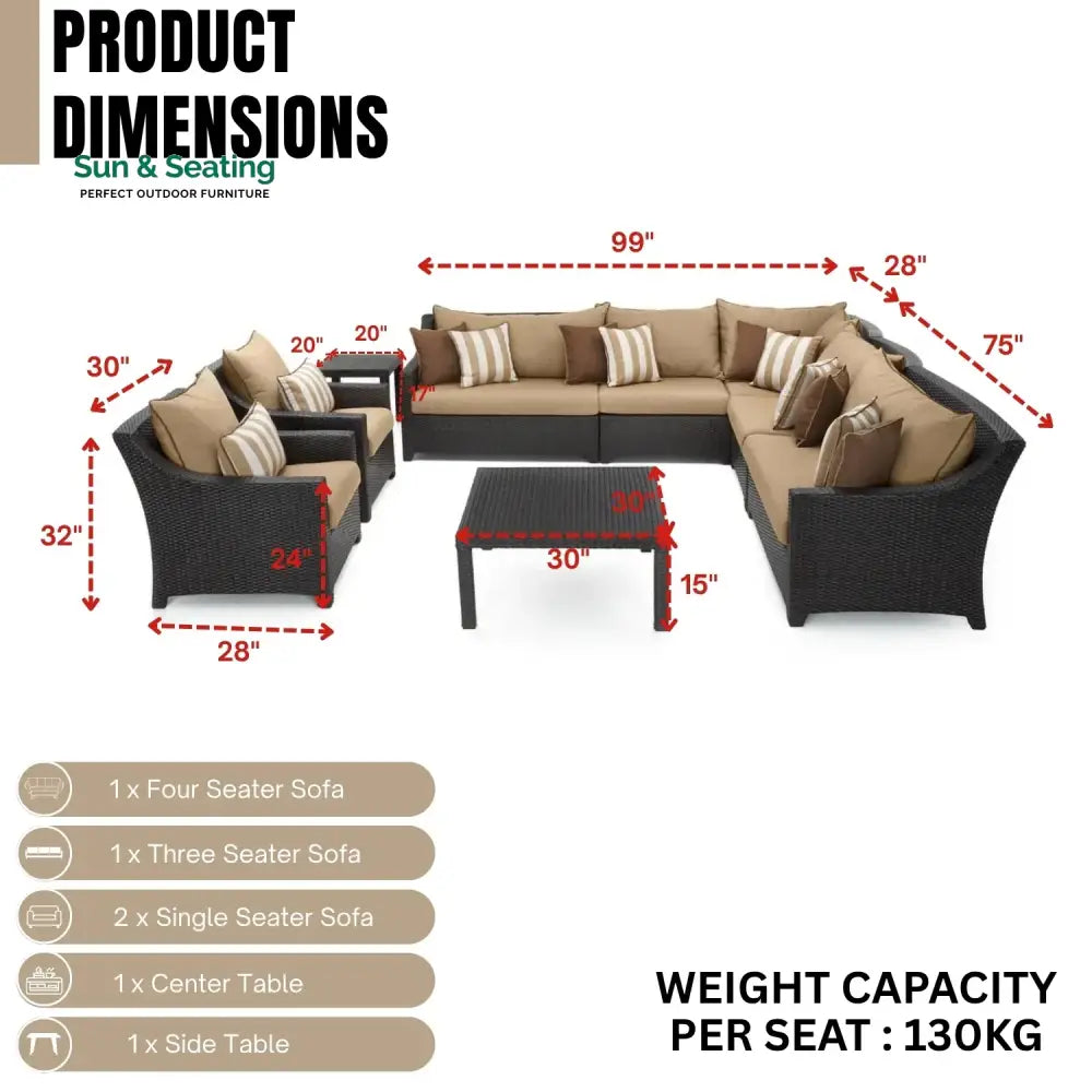 Carmen All Weather Outdoor Wicker Garden L-Shape Sectional Conversation Set Sofa Set