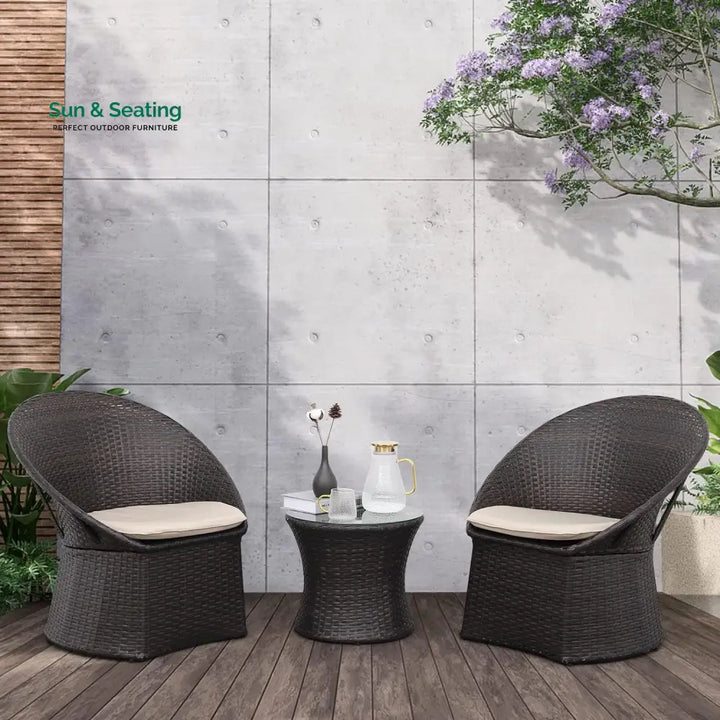 Carreon Outdoor Patio Seating Set 2 Chairs and 1 Table Set Brown/Cream Coffee Table Sets
