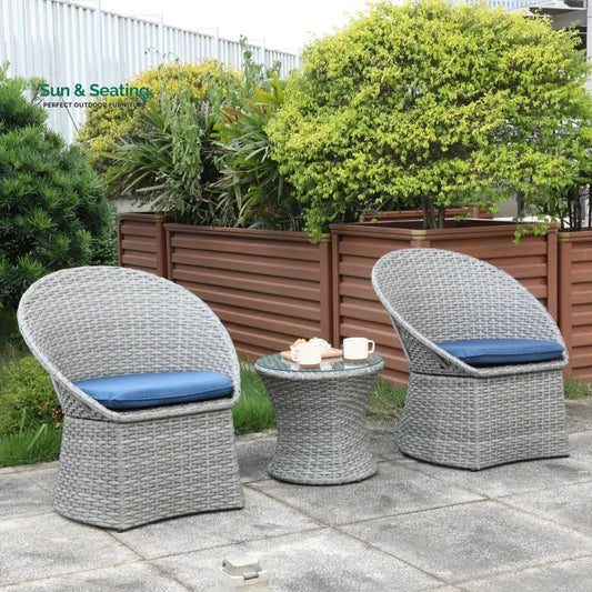 Carreon Outdoor Patio Seating Set 2 Chairs and 1 Table Set Grey/Blue Coffee Table Sets