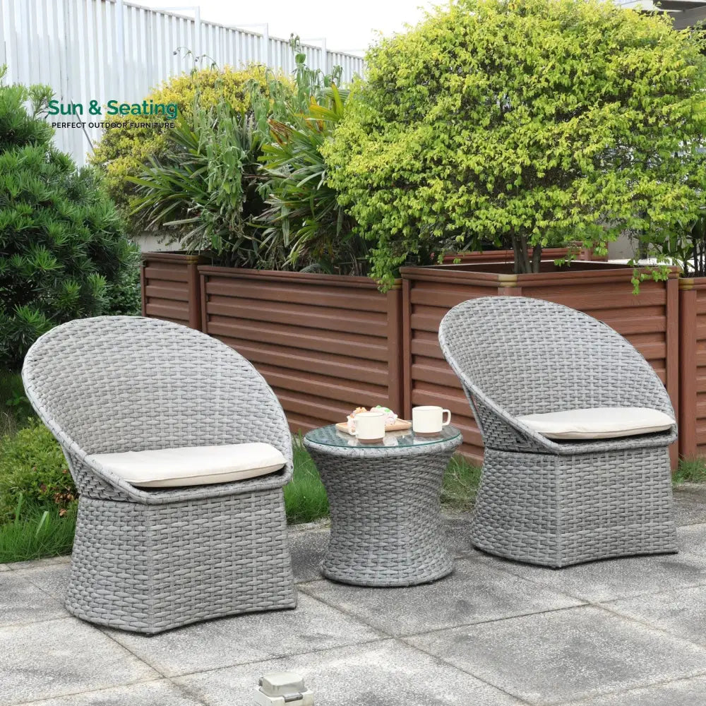 Carreon Outdoor Patio Seating Set 2 Chairs and 1 Table Set Grey/Cream Coffee Table Sets