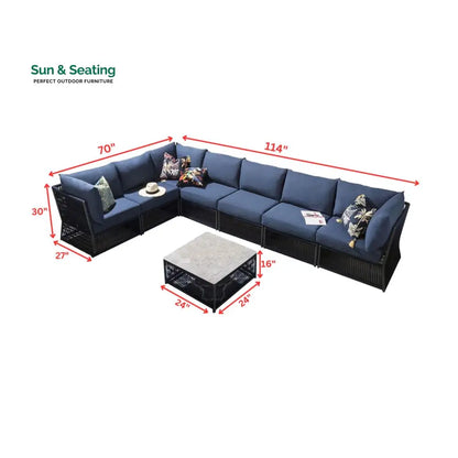 Carreon Outdoor Sofa Set 6 Seater and 2 Center Table Set (Blue) Braided & Rope Sofa Sets