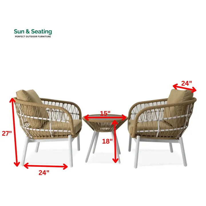Casias Outdoor Patio Seating Set 2 Chairs and 1 Table Set (Beige) Braided And Rope Coffee Table Sets