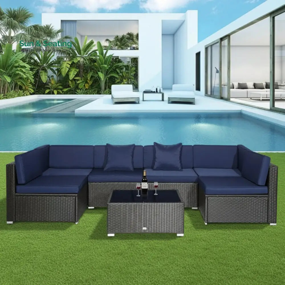 Castiglione Outdoor Patio Sofa Set 6 seater and 1 Center Table (Black) Sofa Sets
