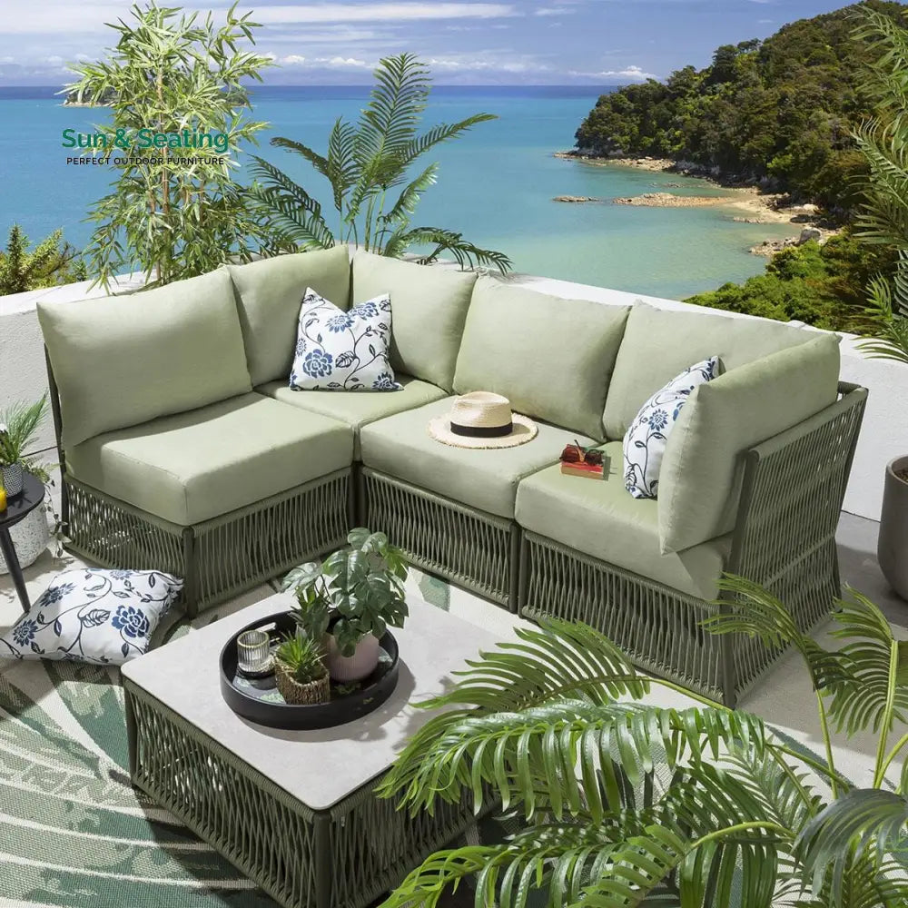 Castillo Outdoor Sofa Set 4 Seater and 1 Center Table Set (Green) Braided &amp; Rope Sofa Sets