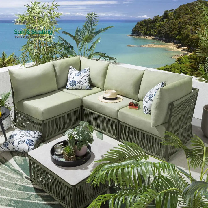 Castillo Outdoor Sofa Set 4 Seater and 1 Center Table Set (Green) Braided &amp; Rope Sofa Sets