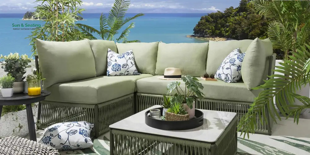 Castillo Outdoor Sofa Set 4 Seater and 1 Center Table Set (Green) Braided &amp; Rope Sofa Sets