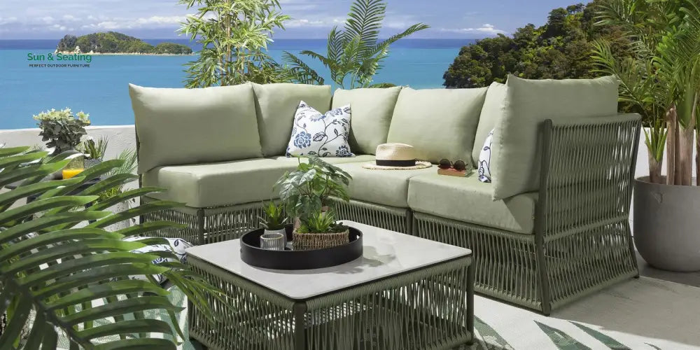 Castillo Outdoor Sofa Set 4 Seater and 1 Center Table Set (Green) Braided &amp; Rope Sofa Sets