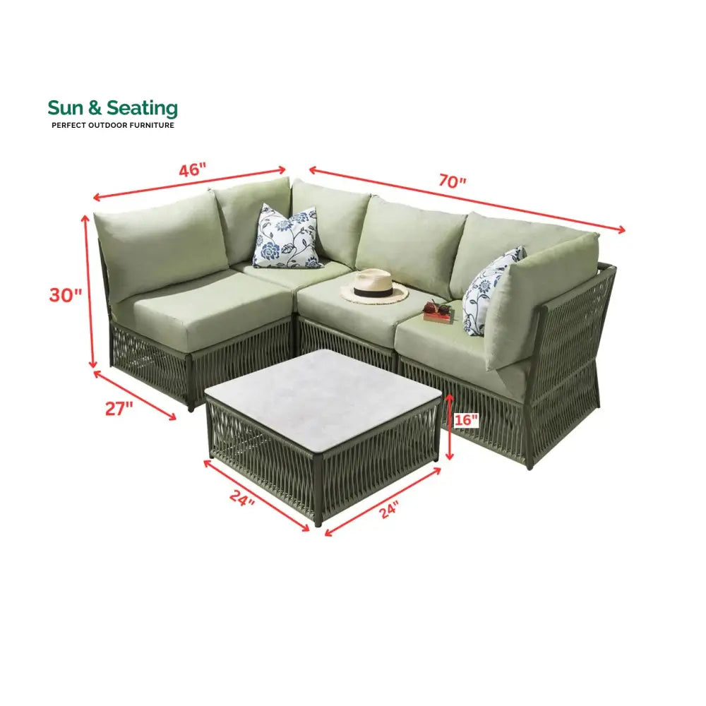 Castillo Outdoor Sofa Set 4 Seater and 1 Center Table Set (Green) Braided &amp; Rope Sofa Sets