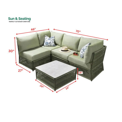 Castillo Outdoor Sofa Set 4 Seater and 1 Center Table Set (Green) Braided & Rope Sofa Sets