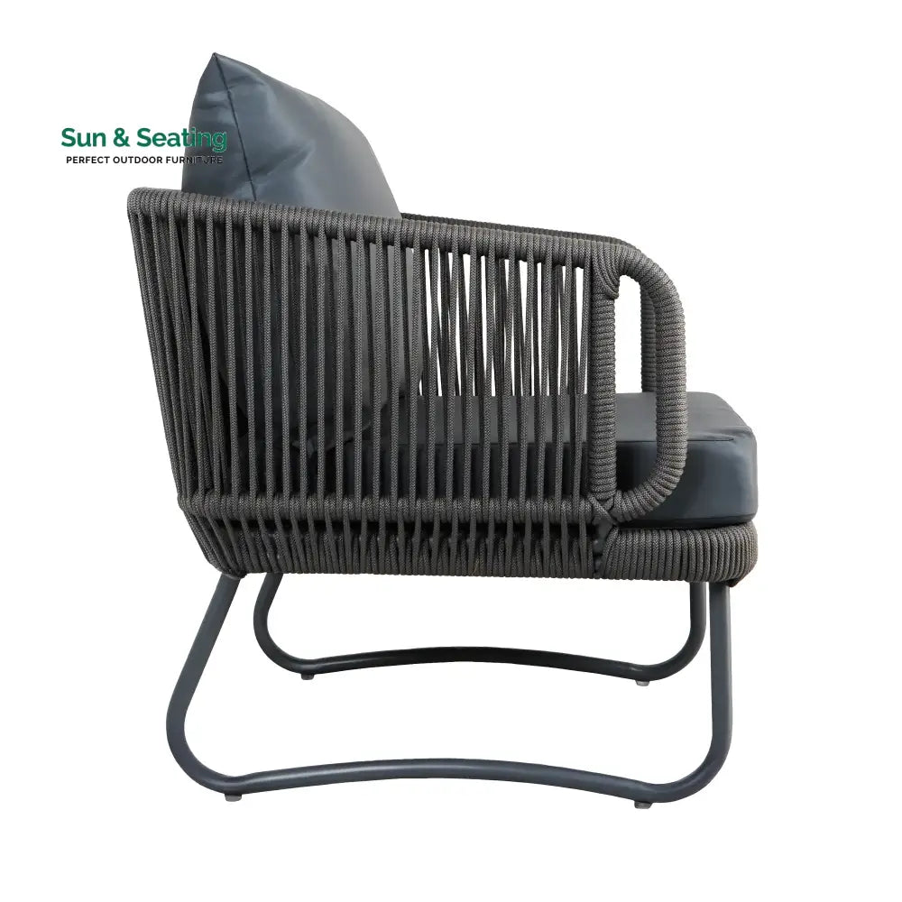 Castolo Outdoor Garden Balcony Sofa Set 3 Seater 2 Single Seater 1 Ottoman and 1 Center Table Set Braid &amp; Rope (Grey)