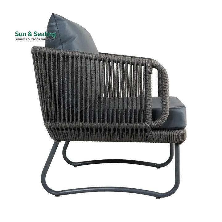 Castolo Outdoor Garden Balcony Sofa Set 3 Seater 2 Single Seater 1 Ottoman and 1 Center Table Set Braid &amp; Rope (Grey)