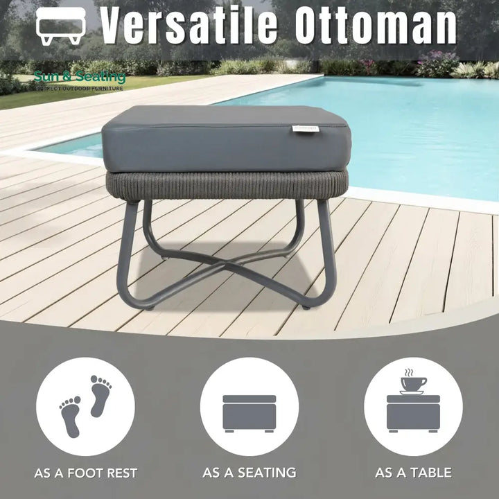 Castolo Outdoor Garden Balcony Sofa Set 3 Seater 2 Single Seater 1 Ottoman and 1 Center Table Set Braid &amp; Rope (Grey)
