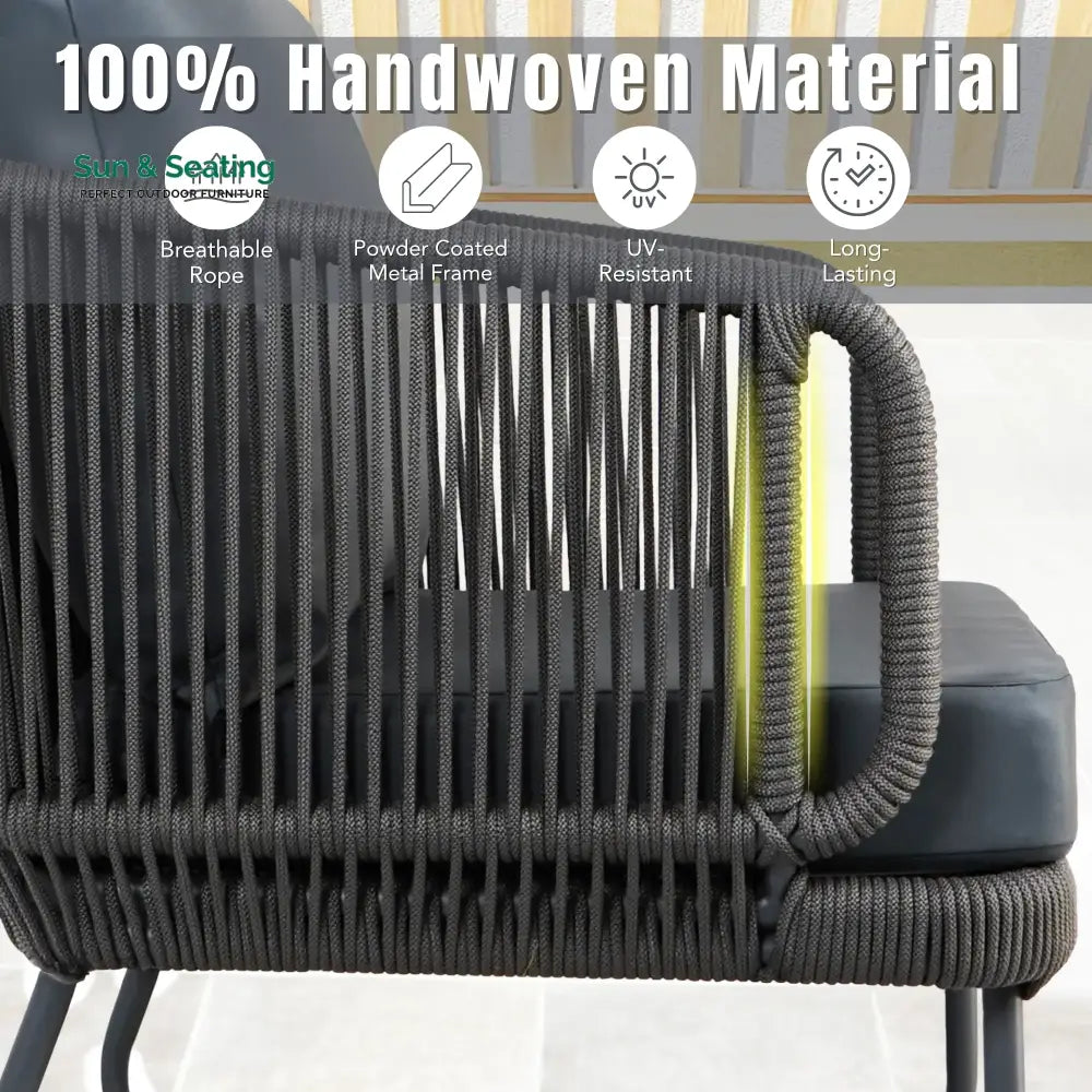 Castolo Outdoor Garden Balcony Sofa Set 3 Seater 2 Single Seater 1 Ottoman and 1 Center Table Set Braid &amp; Rope (Grey)
