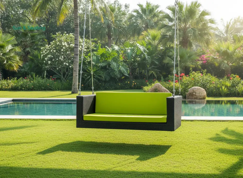 Castro Double Seater Hanging Swing Without Stand For Balcony Garden Swing (Black + Green) Swings