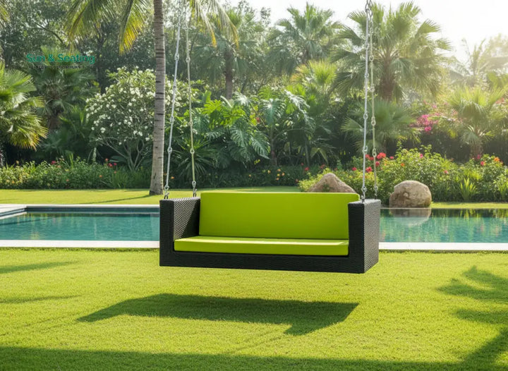 Castro Double Seater Hanging Swing Without Stand For Balcony Garden Swing (Black + Green) Swings