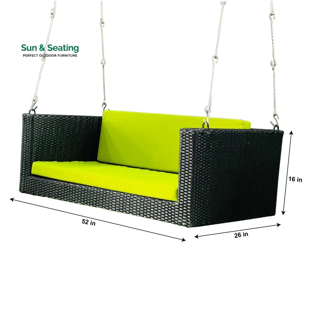 Castro Double Seater Hanging Swing Without Stand For Balcony Garden Swing (Black + Green) Swings