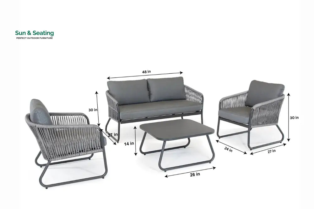 Casu Outdoor Garden Balcony Sofa Set 2 Seater 2 Single seater and 1 Center Table Set Braid &amp; Rope (Grey) Sofa Sets