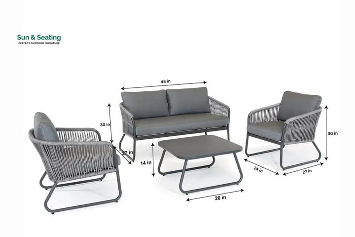 Casu Outdoor Garden Balcony Sofa Set 2 Seater 2 Single seater and 1 Center Table Set Braid &amp; Rope (Grey) Sofa Sets