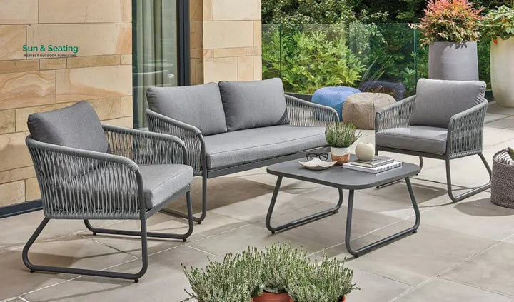 Casu Outdoor Garden Balcony Sofa Set 2 Seater 2 Single seater and 1 Center Table Set Braid &amp; Rope (Grey) Sofa Sets