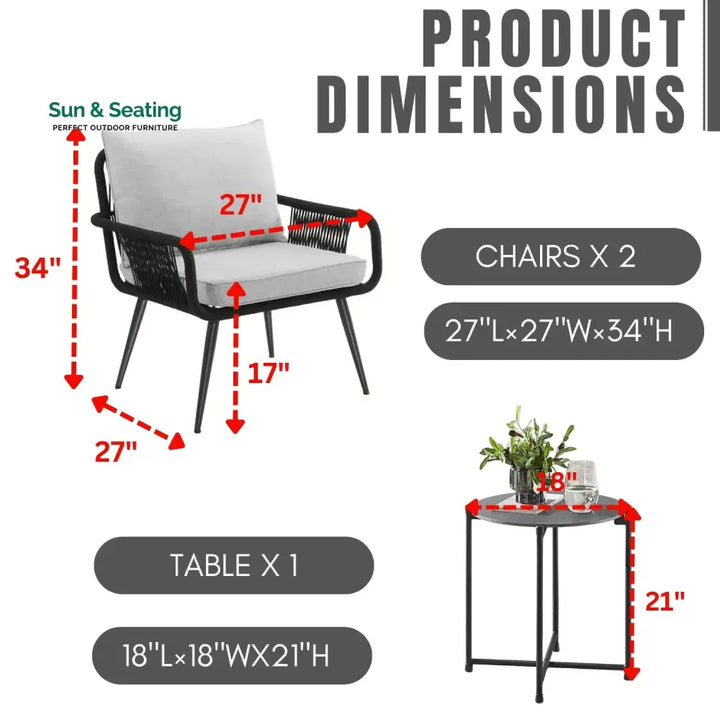 Catalina 3-Piece Rope Patio Set - Perfect for Outdoor Entertaining Patio Set