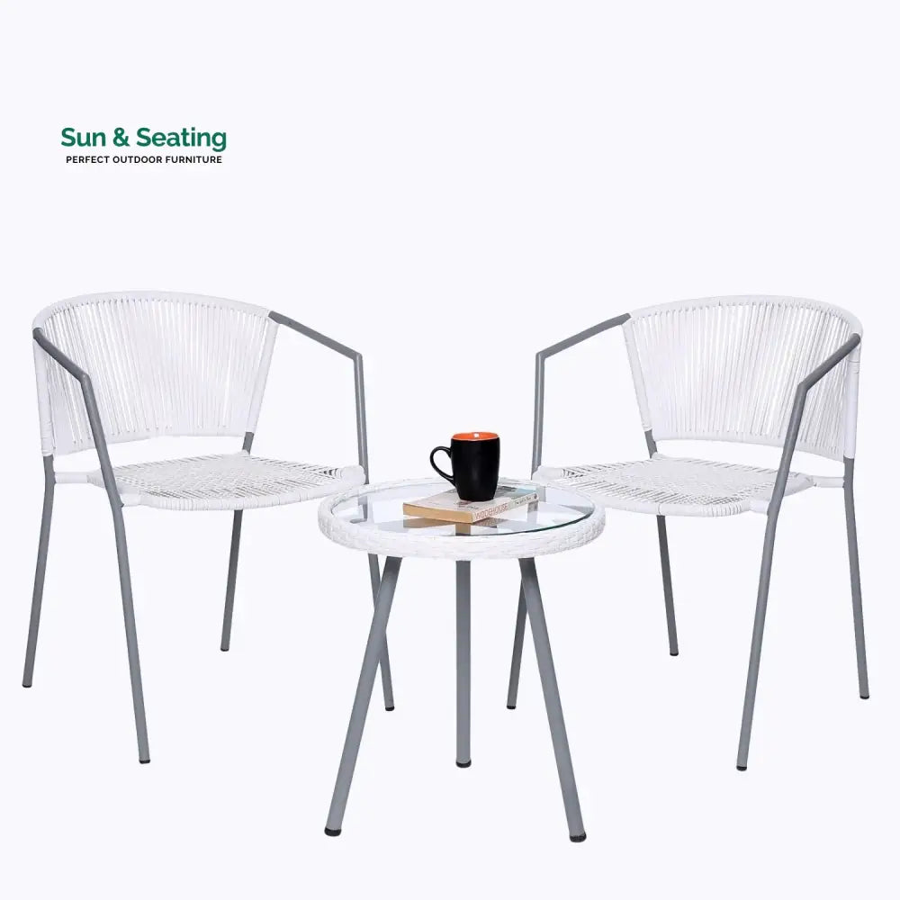 Celestia 3-Piece Outdoor White Rope Patio Set Patio Set