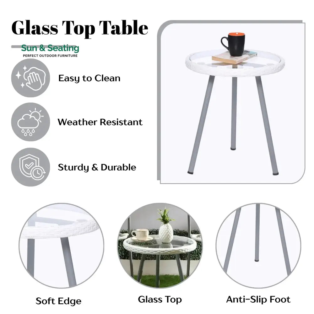 Celestia 3-Piece Outdoor White Rope Patio Set Patio Set