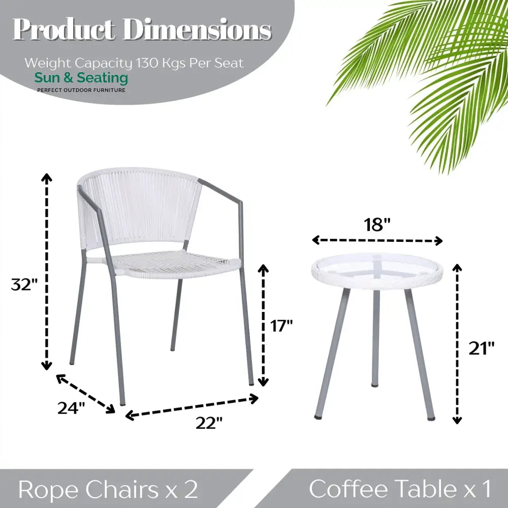 Celestia 3-Piece Outdoor White Rope Patio Set Patio Set