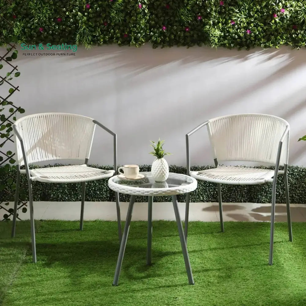 Celestia 3-Piece Outdoor White Rope Patio Set Patio Set
