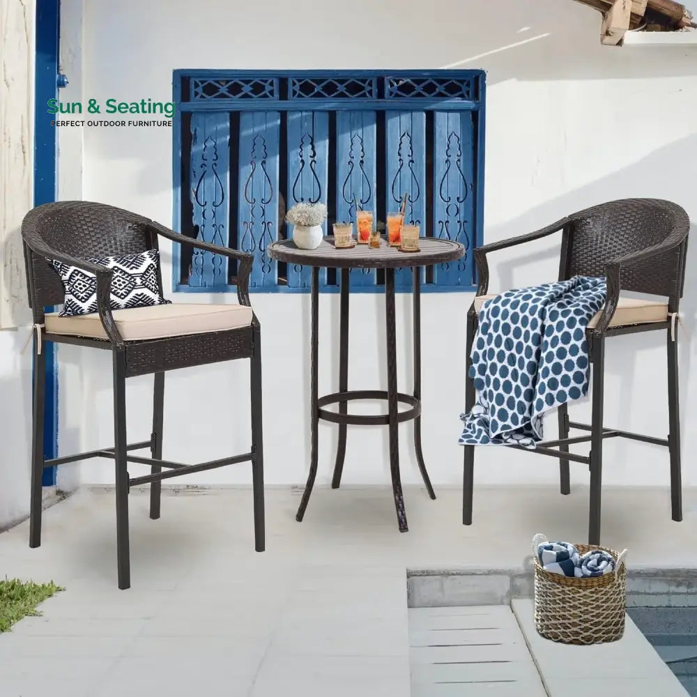 Celestina Outdoor Rattan Wicker Bar Set with Round Table Bar Set