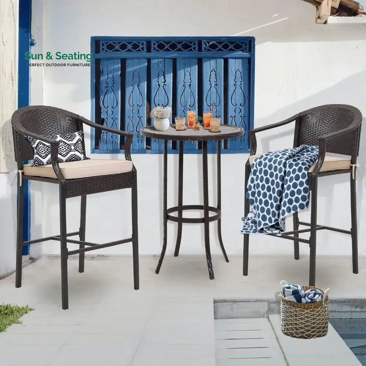 Celestina Outdoor Rattan Wicker Bar Set with Round Table Bar Set