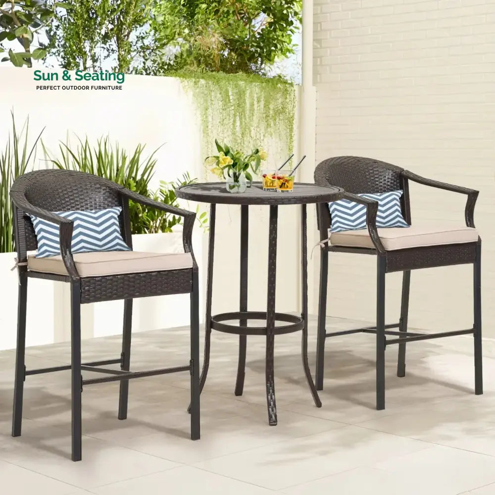 Celestina Outdoor Rattan Wicker Bar Set with Round Table Bar Set