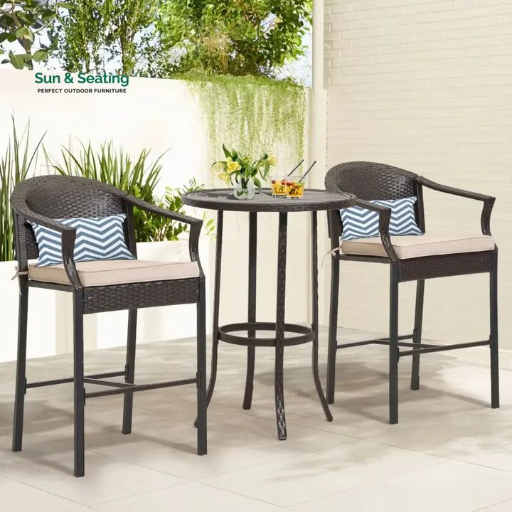 Celestina Outdoor Rattan Wicker Bar Set with Round Table Bar Set