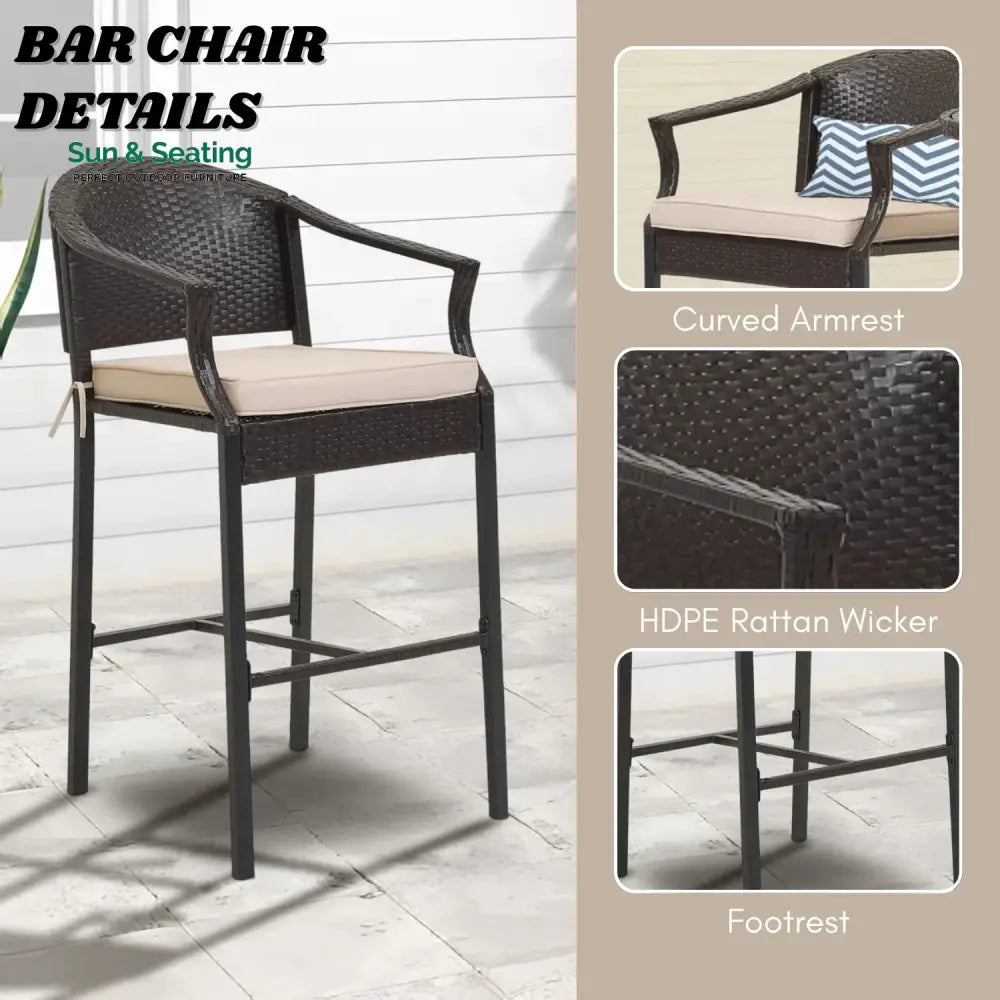 Celestina Outdoor Rattan Wicker Bar Set with Round Table Bar Set