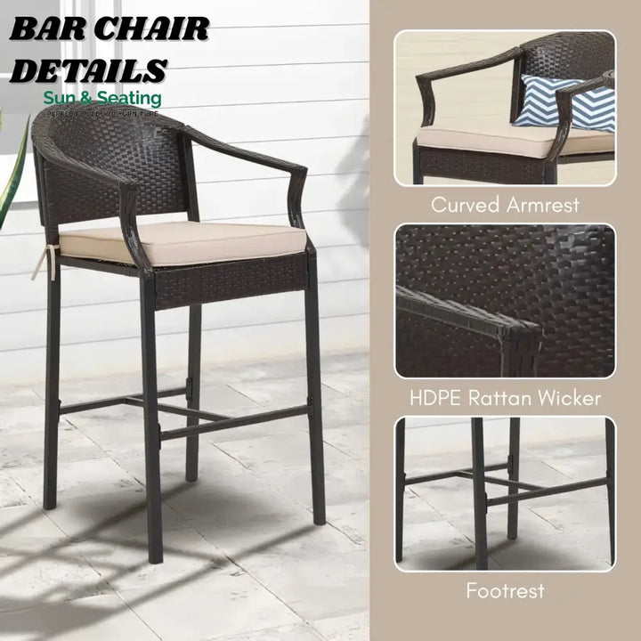 Celestina Outdoor Rattan Wicker Bar Set with Round Table Bar Set