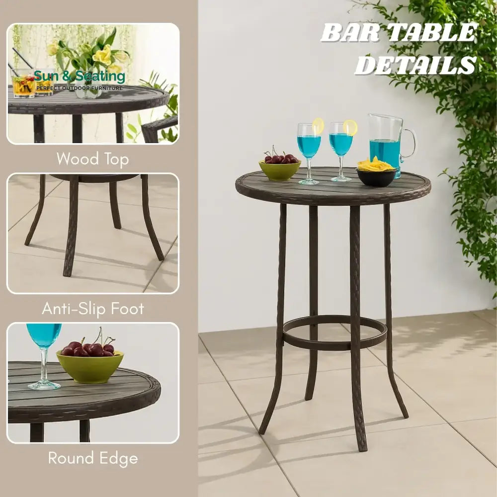 Celestina Outdoor Rattan Wicker Bar Set with Round Table Bar Set