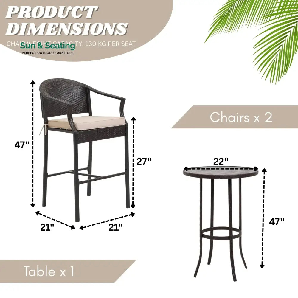 Celestina Outdoor Rattan Wicker Bar Set with Round Table Bar Set