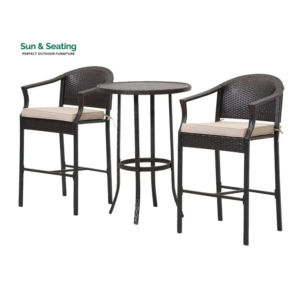 Celestina Outdoor Rattan Wicker Bar Set with Round Table Bar Set