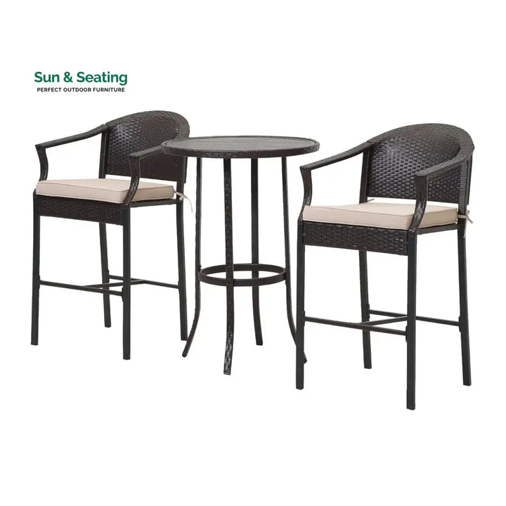 Celestina Outdoor Rattan Wicker Bar Set with Round Table Bar Set
