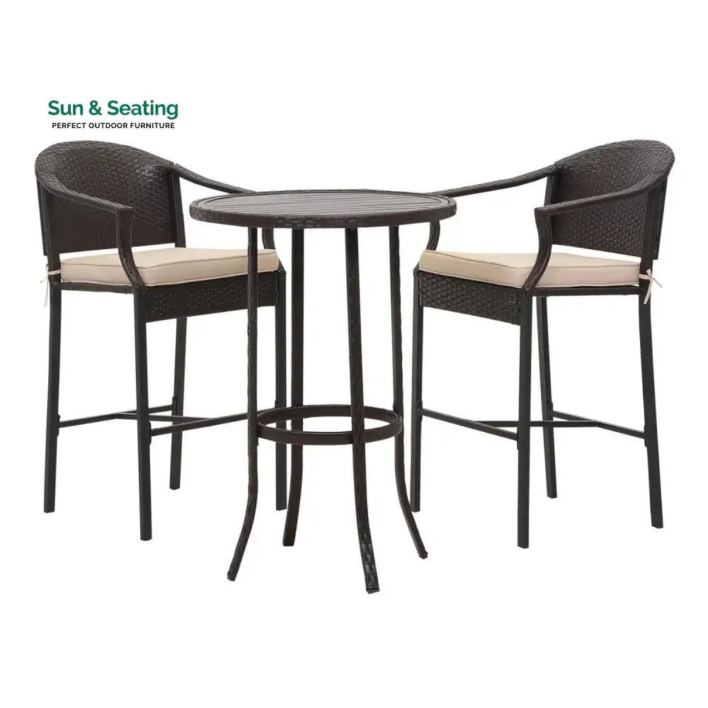 Celestina Outdoor Rattan Wicker Bar Set with Round Table Bar Set