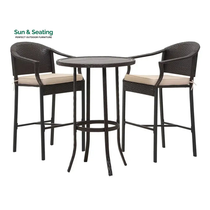 Celestina Outdoor Rattan Wicker Bar Set with Round Table Bar Set
