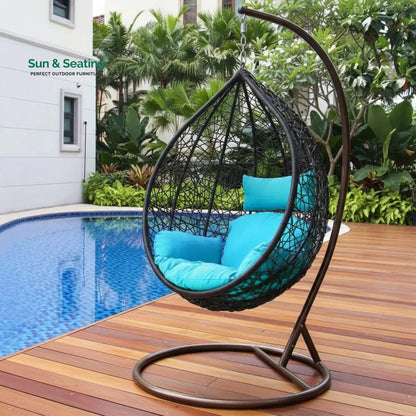 Celestino Single Seater Hanging Swing With Stand For Balcony Garden Swing (Black) Swings
